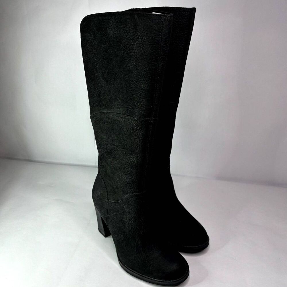 Timberland Stratham Black Leather Waterproof Knee High Heeled Boots Comfy Womens